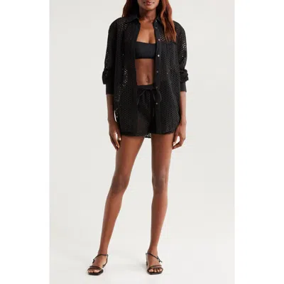 SOLID & STRIPED SOLID & STRIPED THE BRONTE EMBROIDERED EYELET LONG SLEEVE COVER-UP TUNIC SHIRT