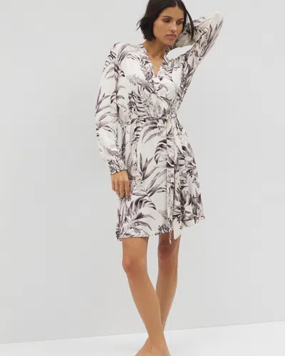 SOMA WOMEN'S COOL NIGHTS LONG SLEEVE SHORT ROBE IN IVORY SIZE XS | SOMA