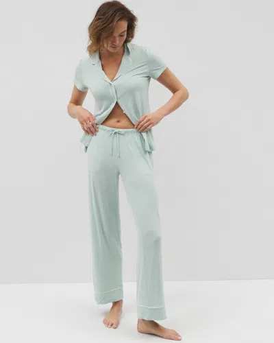 SOMA WOMEN'S COOL NIGHTS PIPED PAJAMA PANTS IN SOLID GREEN SIZE XS TALL | SOMA MOTHER'S DAY PAJAMAS