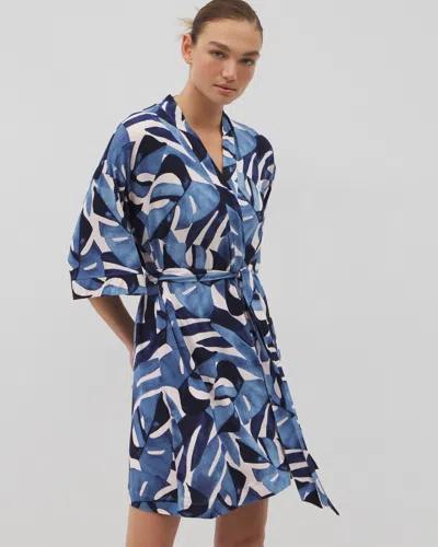SOMA WOMEN'S COOL NIGHTS SHORT ROBE IN BLUE SIZE SMALL/MEDIUM | SOMA