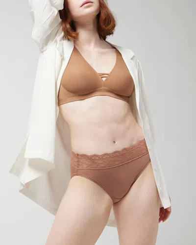 SOMA WOMEN'S EMBRACEABLE HIGH-LEG PANTY WITH LACE IN WARM NUDE SIZE MEDIUM | SOMA