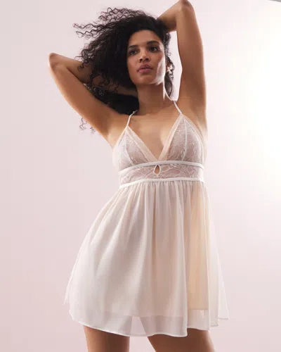SOMA WOMEN'S MESH AND LACE CHEMISE IN IVORY SIZE MEDIUM | SOMA'S SEXIEST LINGERIE