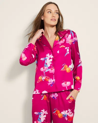 SOMA WOMEN'S SATIN LONG SLEEVE NOTCH COLLAR PAJAMA TOP IN PINK SIZE 2XL | SOMA PAJAMA SETS