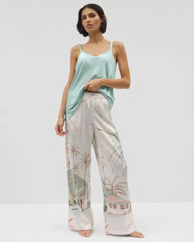 SOMA WOMEN'S SATIN PRINTED PAJAMA PANTS IN IVORY SIZE XS | SOMA MOTHER'S DAY PAJAMAS