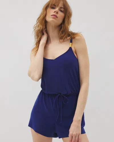 SOMA WOMEN'S BEYOND CONTROL SOLID ESSENTIALS BLOUSON ROMPER IN BLUE SIZE 12 | SOMA