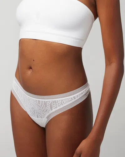 SOMA WOMEN'S SOMA THONG PANTY WITH STRETCH LACE IN WHITE SIZE LARGE