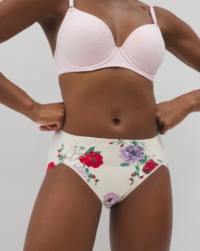 SOMA WOMEN'S VANISHING TUMMY HIGH-LEG BRIEF PANTY WITH LACE IN IVORY SIZE XL | SOMA