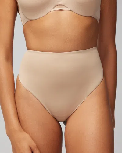 SOMA WOMEN'S VANISHING TUMMY HIGH-WAIST THONG PANTY IN NUDE SIZE SMALL | SOMA
