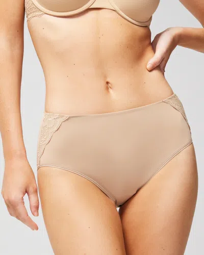 SOMA WOMEN'S VANISHING TUMMY MODERN BRIEF PANTY WITH LACE IN NUDE SIZE 2XL | SOMA