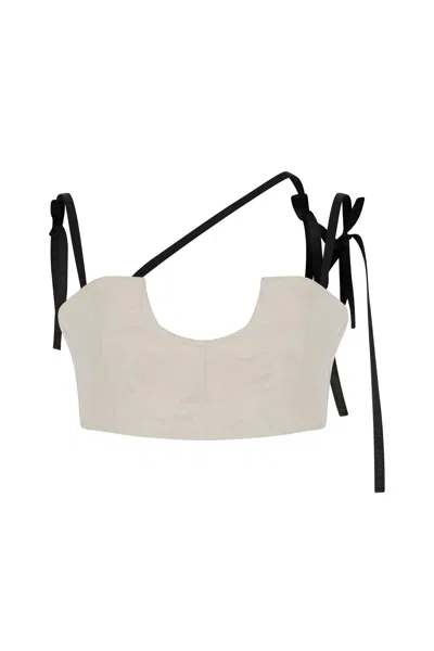 SOMME SLOVI WOMEN'S NEUTRALS / WHITE RECONSTRUCTED MOIRE BRA TOP