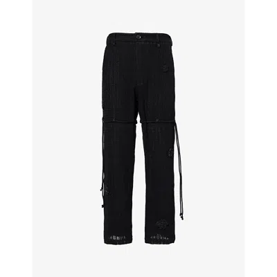 SONG FOR THE MUTE S DAISY-MOTIF STRAIGHT-LEG REGULAR-FIT COTTON-BLEND TROUSERS BLACK