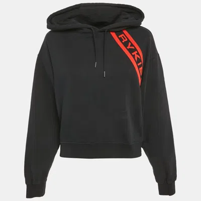SONIA RYKIEL BLACK LOGO TRIM COTTON KNIT HOODIE M