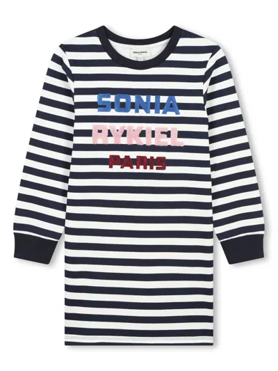 SONIA RYKIEL ENFANT LOGO-EMBROIDERED STRIPED COTTON DRESS