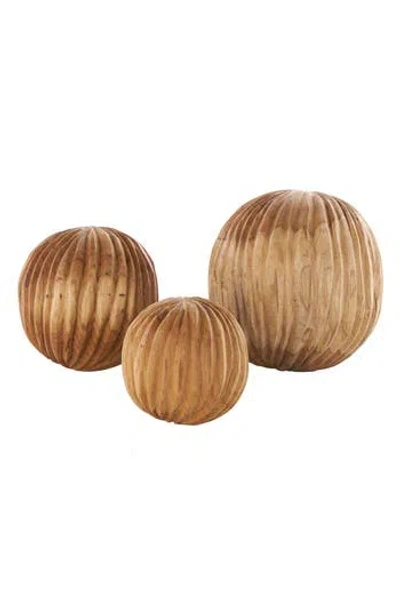 SONOMA SAGE HOME SONOMA SAGE HOME 3-PIECE BROWN TEAK WOOD DECORATIVE ORBS