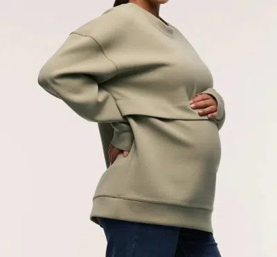 SOON MATERNITY OVERSIZED FEEDING ZIP JUMPER SWEATSHIRT IN KHAKI