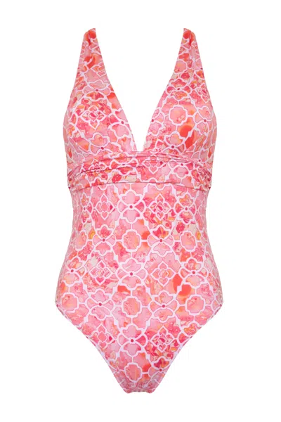 SOPHIA ALEXIA WOMEN'S RED MARBLE MOSAIC SANTORINI SWIMSUIT