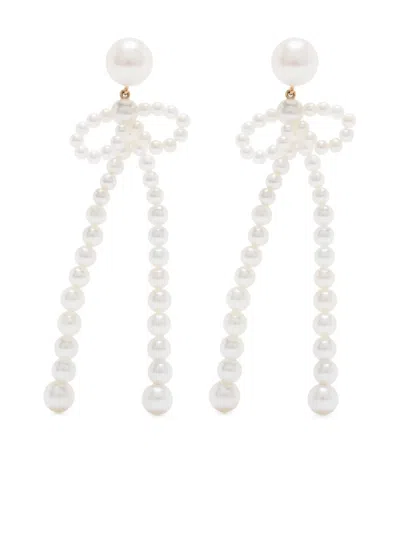 SOPHIE BILLE BRAHE 14KT YELLOW GOLD BOW ROSETTE FRESHWATER PEARLS DROP EARRINGS
