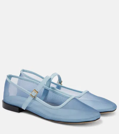 SOULIERS MARTINEZ MINIMA LEATHER-TRIMMED TULLE MARY JANE FLATS