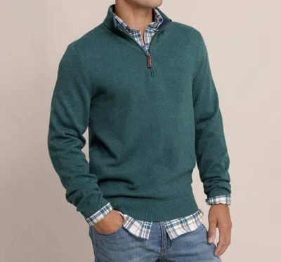 SOUTHERN TIDE MEN'S OAKATIE QUARTER ZIP SWEATER IN HEATHER SALT MEADOW