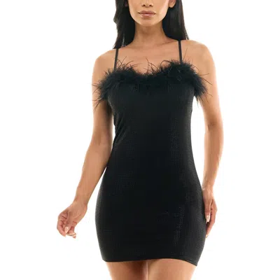 SPEECHLESS WOMENS STUDDED FEATHERED BODYCON DRESS