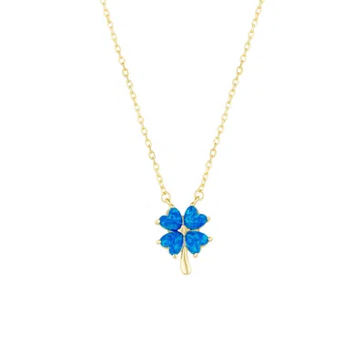 SPERO LONDON WOMEN'S BLUE OPAL FOUR LEAF CLOVER STERLING SILVER NECKLACE - GOLD