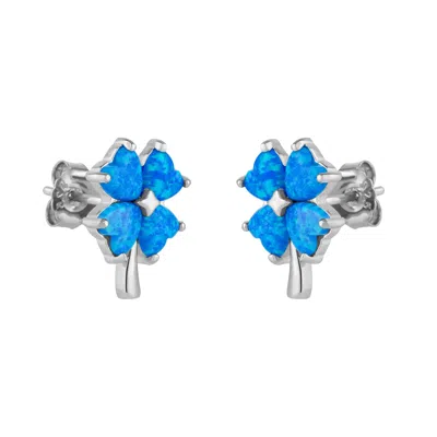 SPERO LONDON WOMEN'S BLUE OPAL FOUR LEAVES CLOVER STERLING SILVER STUD EARRING - SILVER