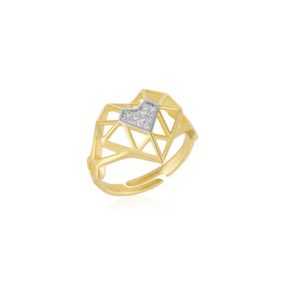 SPERO LONDON WOMEN'S GEOMETRIC HEART ADJUSTABLE RING IN STERLING SILVER - GOLD