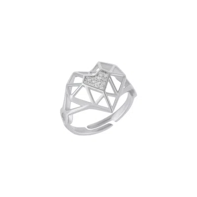 SPERO LONDON WOMEN'S GEOMETRIC HEART ADJUSTABLE RING IN STERLING SILVER - SILVER