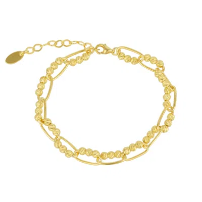 SPERO LONDON WOMEN'S GOLD STERLING SILVER PAPERCLIP & BEADED TWISTED CHAIN BRACELET