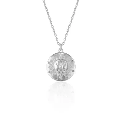 SPERO LONDON WOMEN'S GOLD SUN EMBOSSED SILHOUETTE STERLING SILVER MEDAL NECKLACE - SILVER