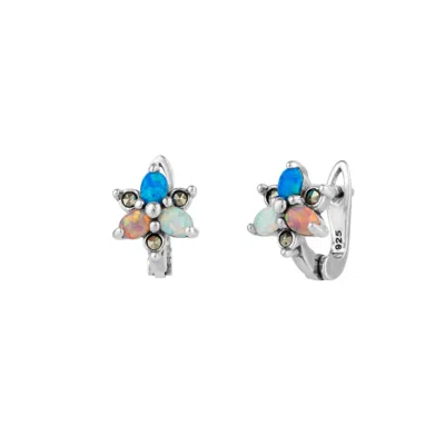 SPERO LONDON WOMEN'S HIGH QUALITY OPAL FLOWER STERLING SILVER EARRING