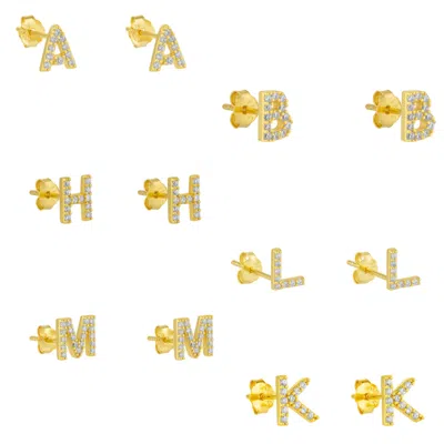 SPERO LONDON WOMEN'S INITIAL LETTER STUD EARRINGS STERLING SILVER IN 18K GOLD PLATED - PAIR