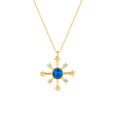 SPERO LONDON WOMEN'S OPAL SHIP WHEEL HIGH QUALITY STERLING SILVER PENDANT NECKLACE - GOLD