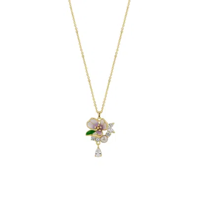 SPERO LONDON WOMEN'S PANSY VIOLET FLORAL NECKLACE IN STERLING SILVER - GOLD