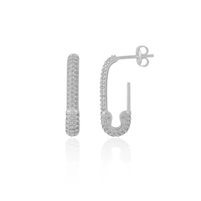 SPERO LONDON WOMEN'S PAVE SAFETY PIN EARRINGS STERLING SILVER - SILVER