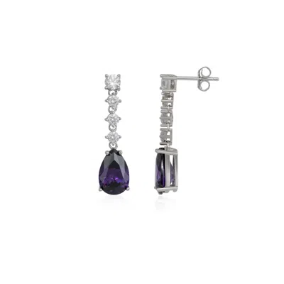 SPERO LONDON WOMEN'S PINK / PURPLE PEAR AMETHYST PURPLE STERLING SILVER DROP EARRINGS