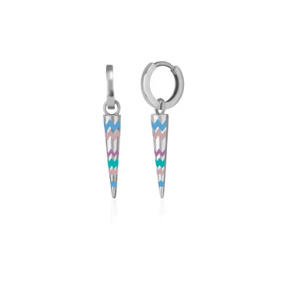 SPERO LONDON WOMEN'S RAINBOW SPIKE STERLING SILVER DROP HOOP EARRINGS