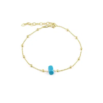 SPERO LONDON WOMEN'S STERLING SILVER BEADED SATELLITE CHAIN BRACELET WITH TURQUOISE GEMSTONE - GOLD