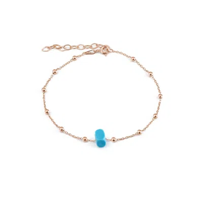 SPERO LONDON WOMEN'S STERLING SILVER BEADED SATELLITE CHAIN BRACELET WITH TURQUOISE GEMSTONE - ROSE GOLD