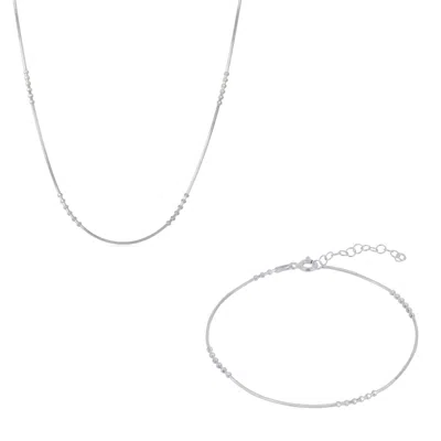 SPERO LONDON WOMEN'S STERLING SILVER BRACELET & NECKLACE SET SMALL BEADED - SILVER