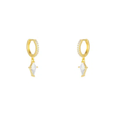 SPERO LONDON WOMEN'S STERLING SILVER TRIANGLE PAVE SPIKE HOOP EARRINGS - GOLD