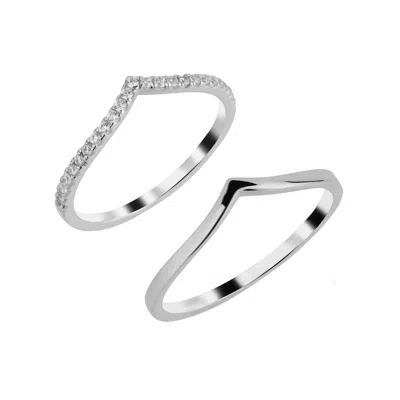 SPERO LONDON WOMEN'S STERLING SILVER WISHBONE STACKER V RING SET - SILVER