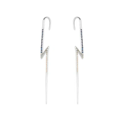 SPERO LONDON WOMEN'S TRUE LIGHTNING GEMSTONES STERLING SILVER BOLT EAR CRAWLER - PAIR - SILVER