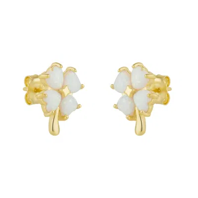 SPERO LONDON WOMEN'S WHITE OPAL FOUR LEAVES CLOVER STERLING SILVER STUD EARRING - GOLD