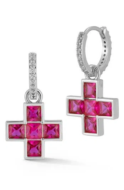 SPHERA MILANO SPHERA MILANO CUBIC ZIRCONIA CROSS DROP HUGGIE HOOP EARRINGS