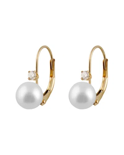 SPLENDID PEARLS SPLENDID PEARLS 14K 0.05 CT. TW. DIAMOND & 7-7.5MM AKOYA PEARL DROP EARRINGS