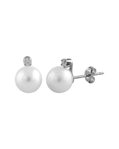 SPLENDID PEARLS SPLENDID PEARLS 14K 0.06 CT. TW. DIAMOND & 7-7.5MM FRESHWATER PEARL DROP EARRINGS