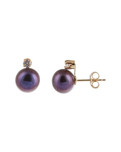 SPLENDID PEARLS SPLENDID PEARLS 14K 0.06 CT. TW. DIAMOND & 7-7.5MM FRESHWATER PEARL STUDS