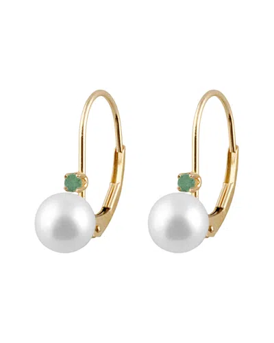 SPLENDID PEARLS SPLENDID PEARLS 14K 0.10 CT. TW. GEMSTONE & 7-7.5MM FRESHWATER PEARL EARRINGS