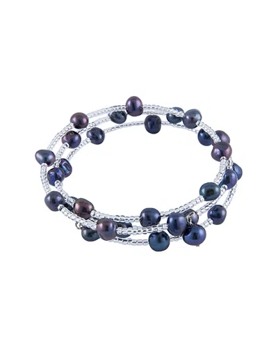 SPLENDID PEARLS SPLENDID PEARLS RHODIUM PLATED 7-8MM FRESHWATER PEARL COIL BRACELET